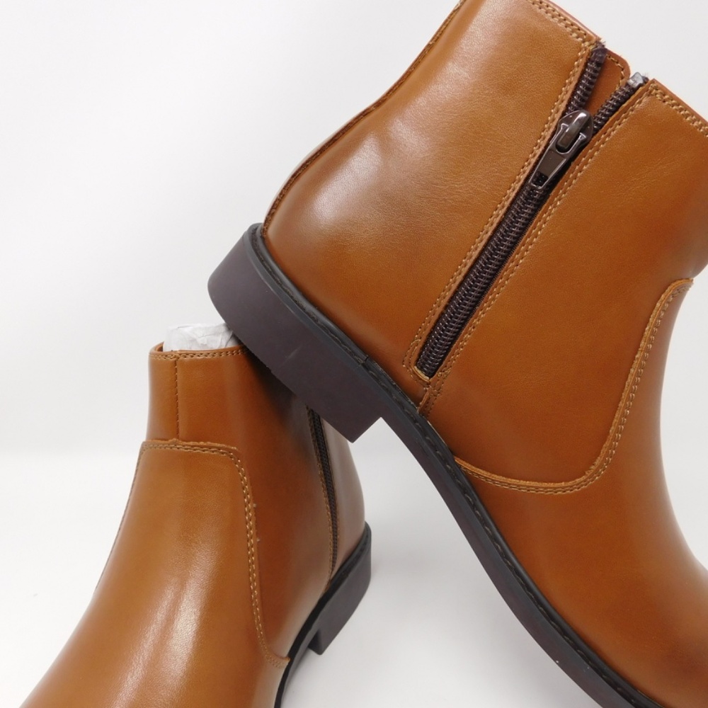 Alfani Liam Side Zip Men's Boots Pull-On Round Toe Shoes Brown Chelsea Size7 NIB